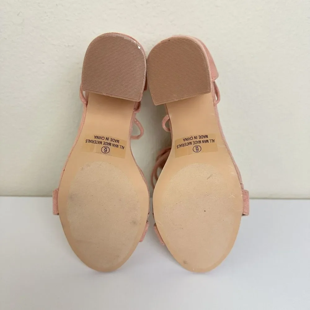 Lulu's Kaira Peach Suede Lace-Up Heels Casual Formal Prom Barbie Womens‎ Size 6